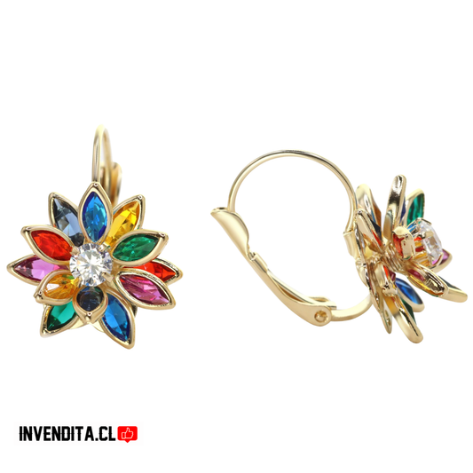 Aros enchapados en oro modelo Loto circones de colores