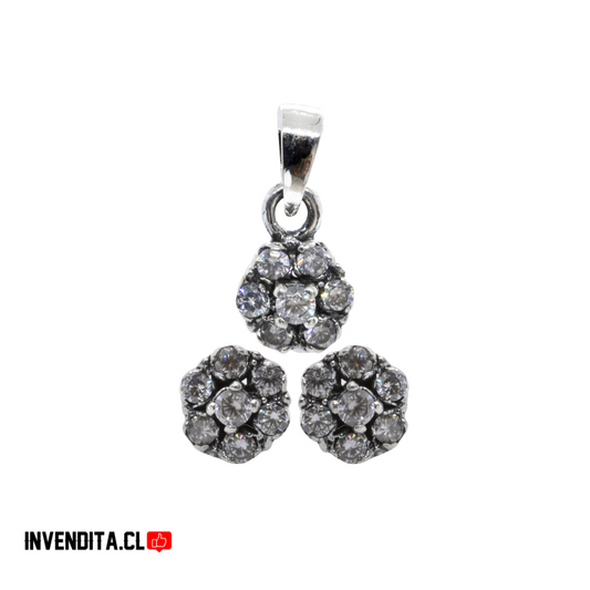 Conjunto de plata 925 flor de circones