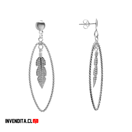 Aros de plata 925 estilo anudado con placa de pluma