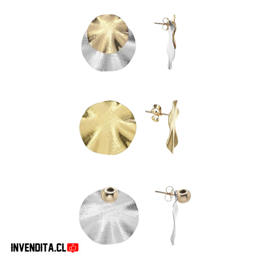Aros enchapados en oro y plata modelo 3 diseños placa con relieves satinada