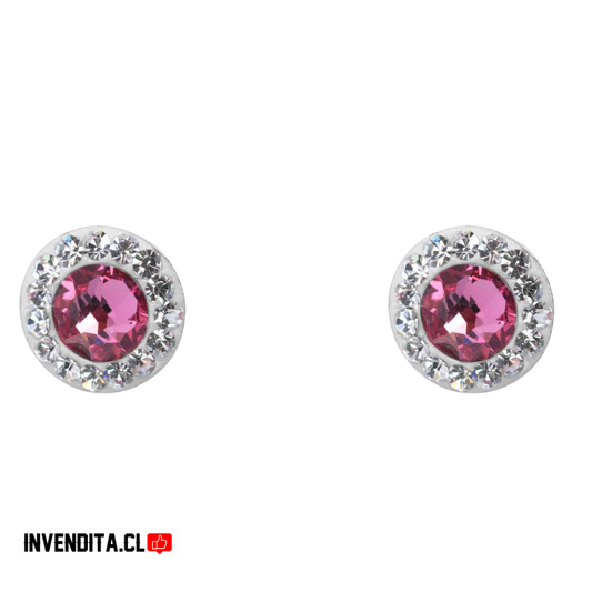 Aros de plata 925 strass con circón rosa