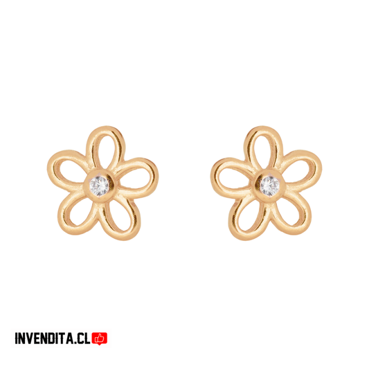 Aros enchapados en oro para niños con tope diseño flor con circón
