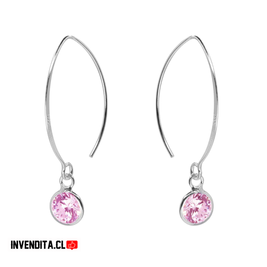 Aros de plata 925 estilo gancho con circón rosa