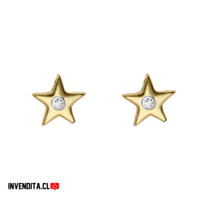 Aros enchapados en oro para niños con tope diseño estrella con circón central