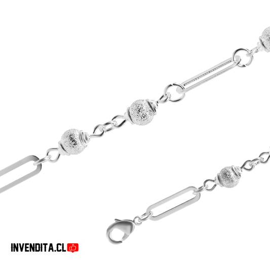 Pulsera enchapada en plata eslabones largos con esferas satinadas