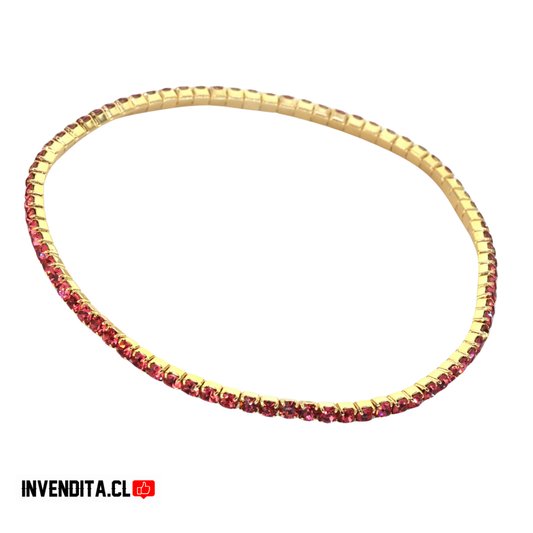 Pulsera enchapada en oro elástica con circones rosas