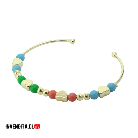 Pulsera enchapada en oro estilo esclava con esferas de colores