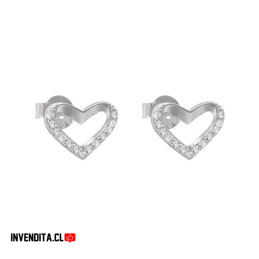 Aros de plata 925 corazón mitad con circones