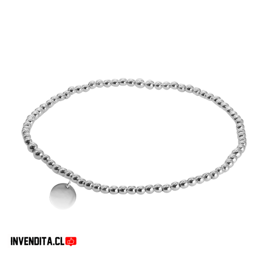Pulsera de plata 925 diseño de esferas con placa circular