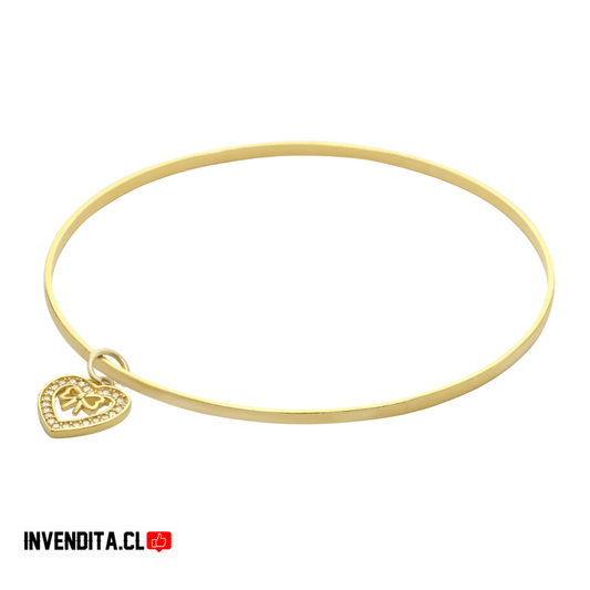 Pulsera enchapada en oro esclava y dije de corazón con circones