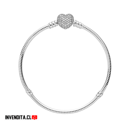 Pulsera estilo pandora de serpiente con broche de corazón centelleante