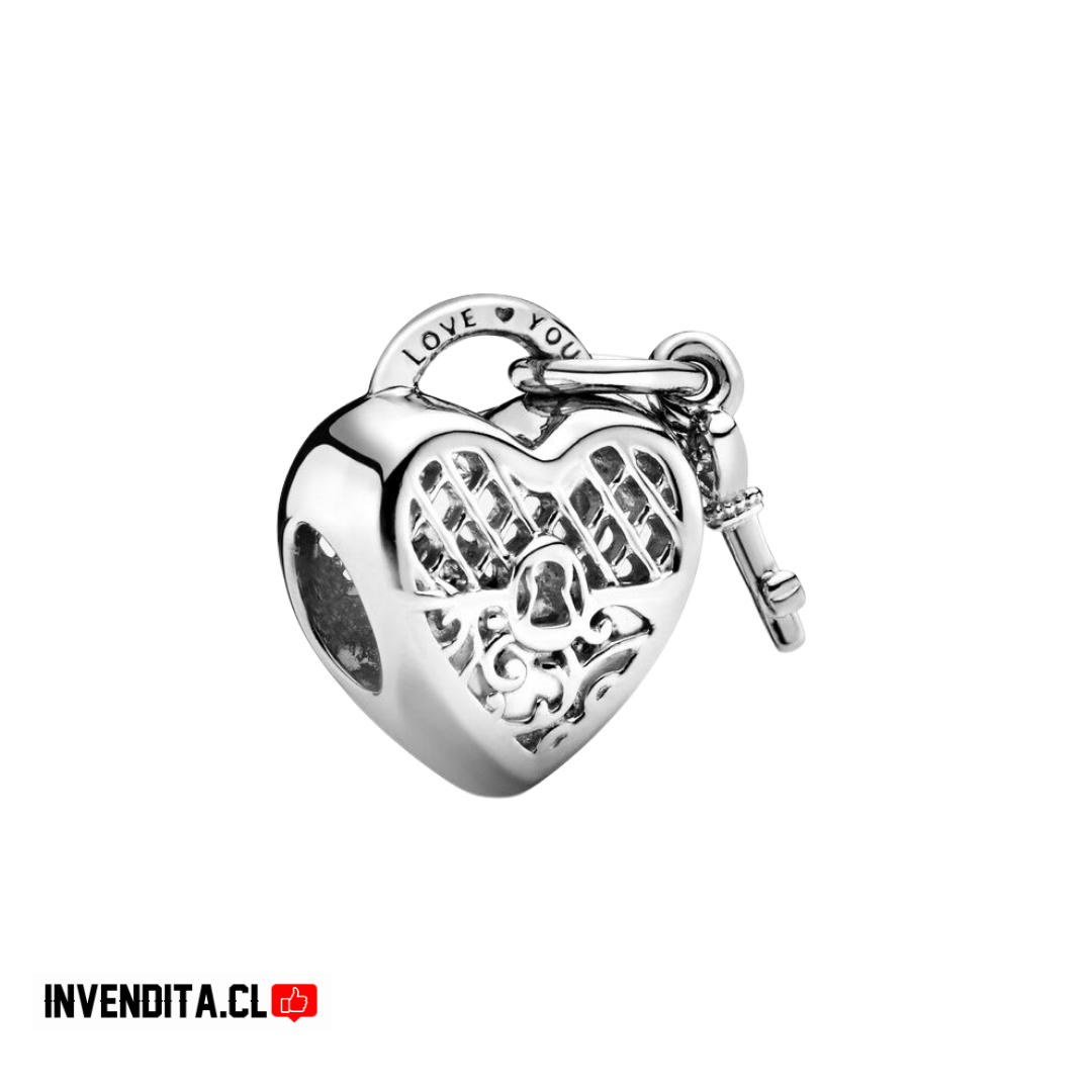 Charm estilo pandora corazón con llave