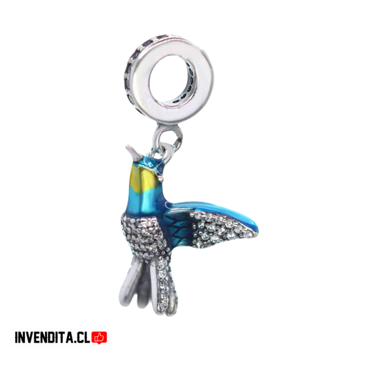 Charm estilo pandora colibrí celeste con pecho de circones
