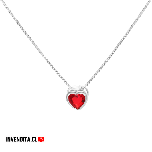 Collar de plata 925 modelo corazón de circón rojo