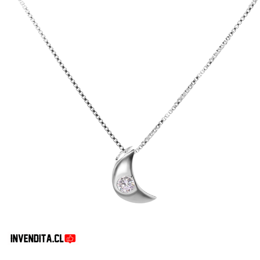 Collar de plata 925 punto de luz media luna con circón