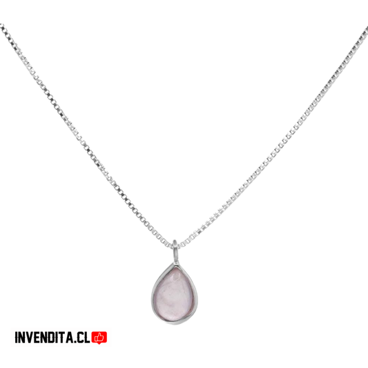 Collar de plata 925 gota de piedra de cuarzo rosa