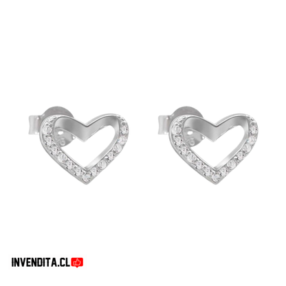 Aros de plata 925 corazón mitad con circones
