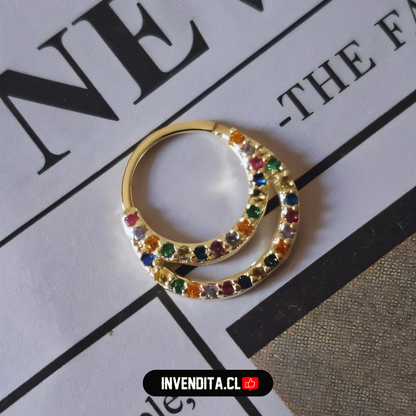 Aros enchapados en oro piercing septum con circones de colores