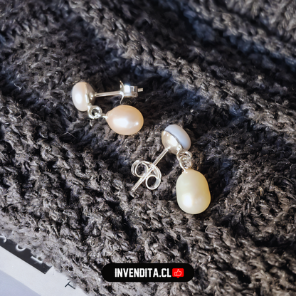 Aros de plata 925 estilo clásico con doble perlas de río