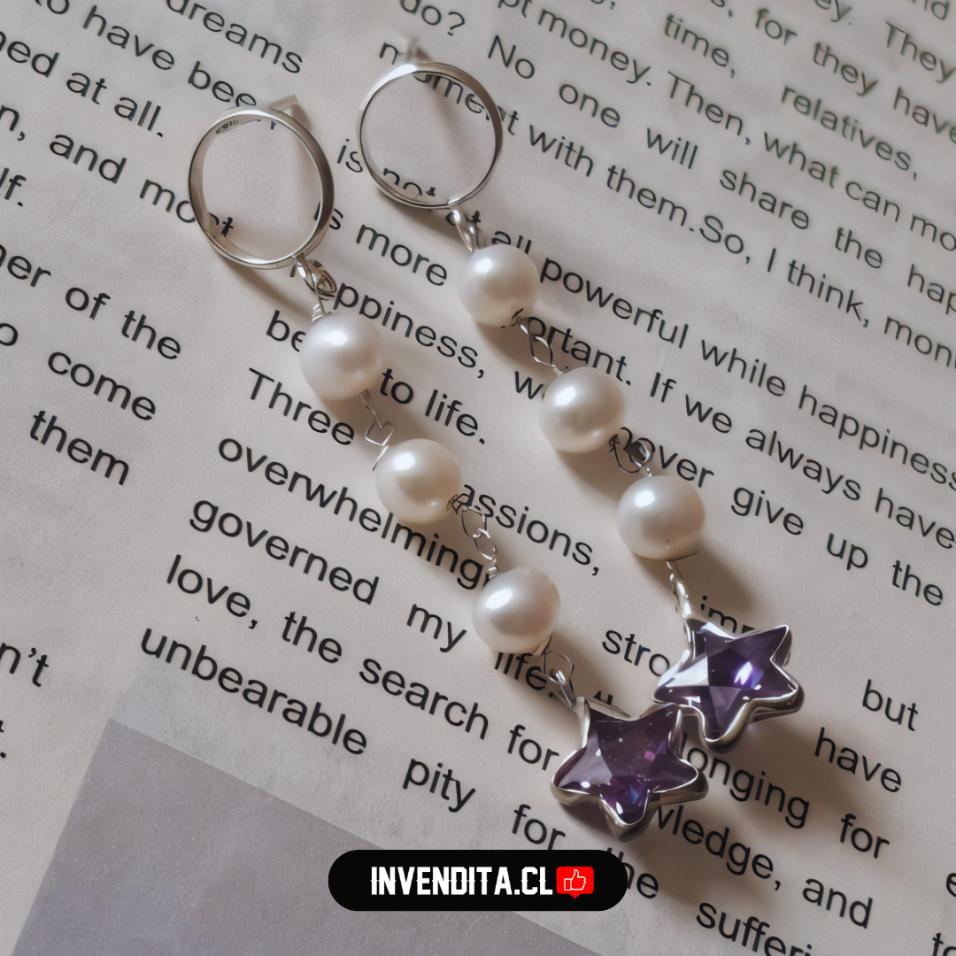 Aros de plata 925 perlas con estrella lila
