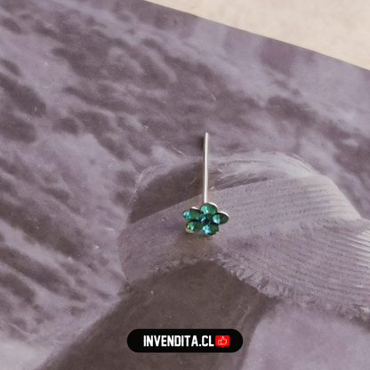 Aros de plata 925 piercing flor con circones verdes