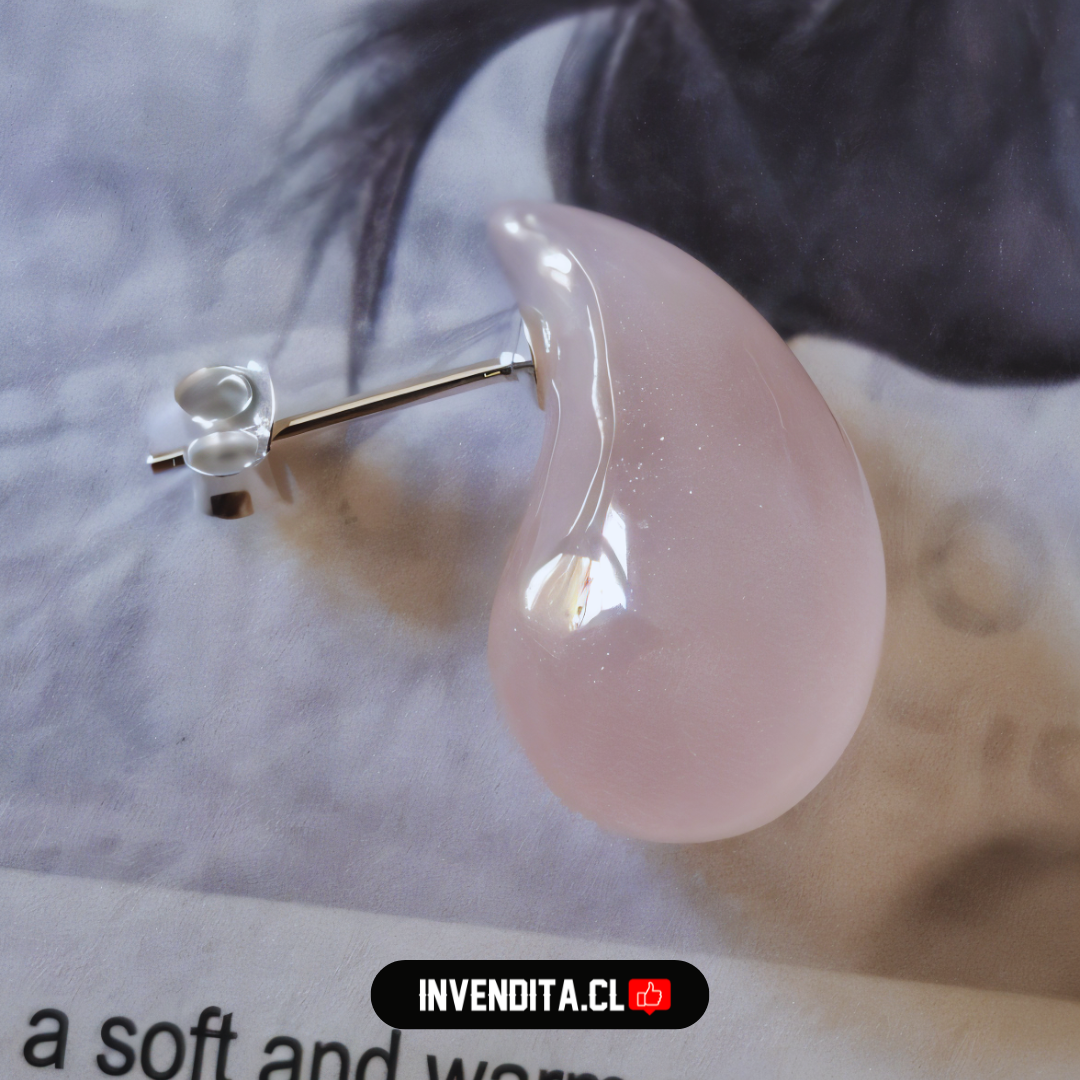 Aros de plata 925 gota chunky cuarzo rosado