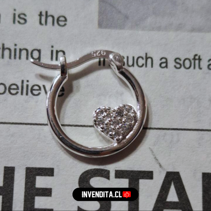 Aros de plata 925 argollas con corazón de circones