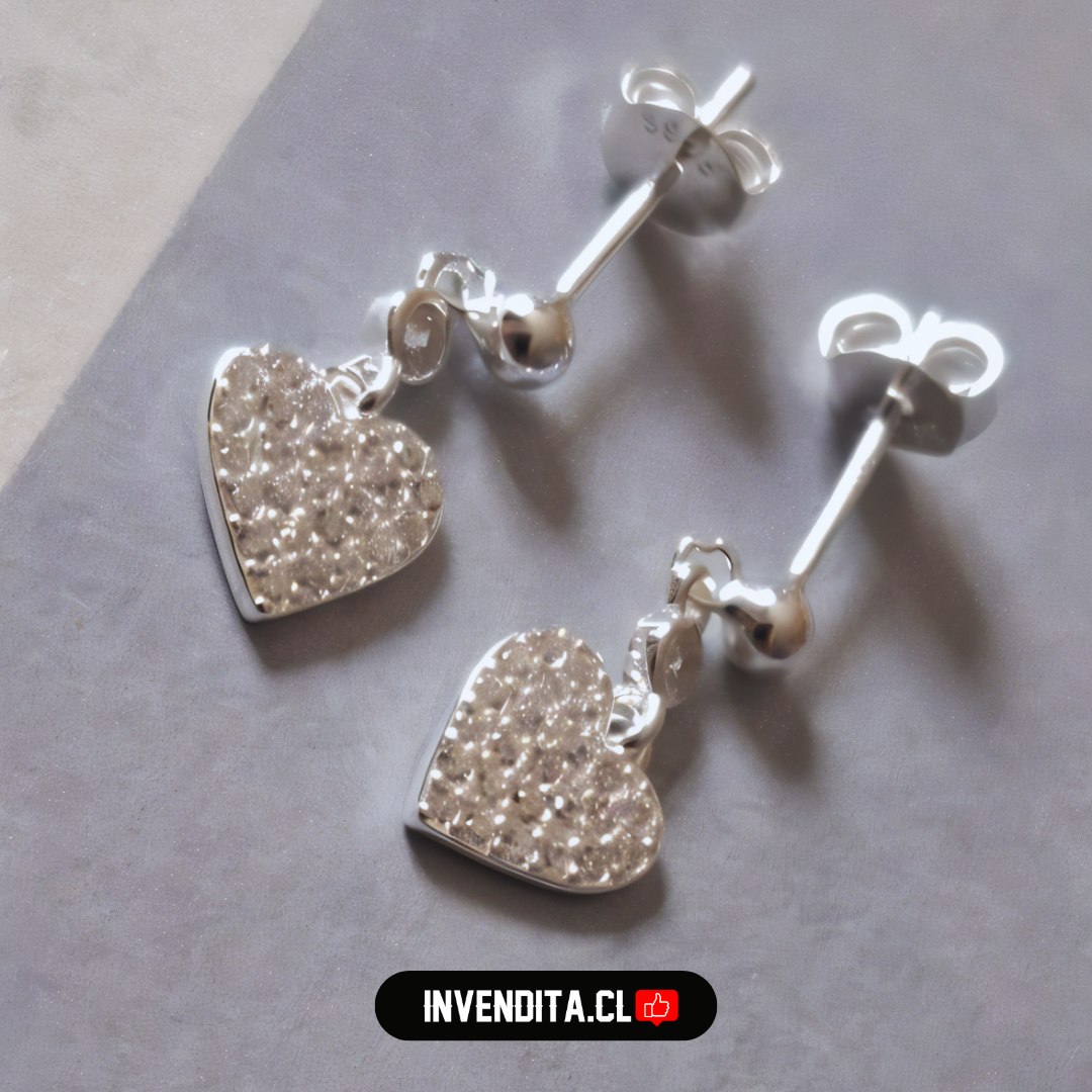 Aros de plata 925 pequeña esfera con placas de corazón