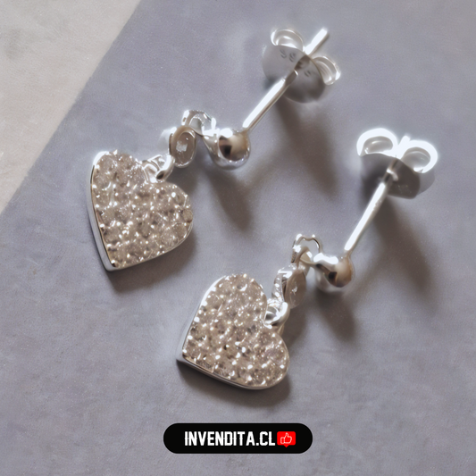 Aros de plata 925 pequeña esfera con placas de corazón