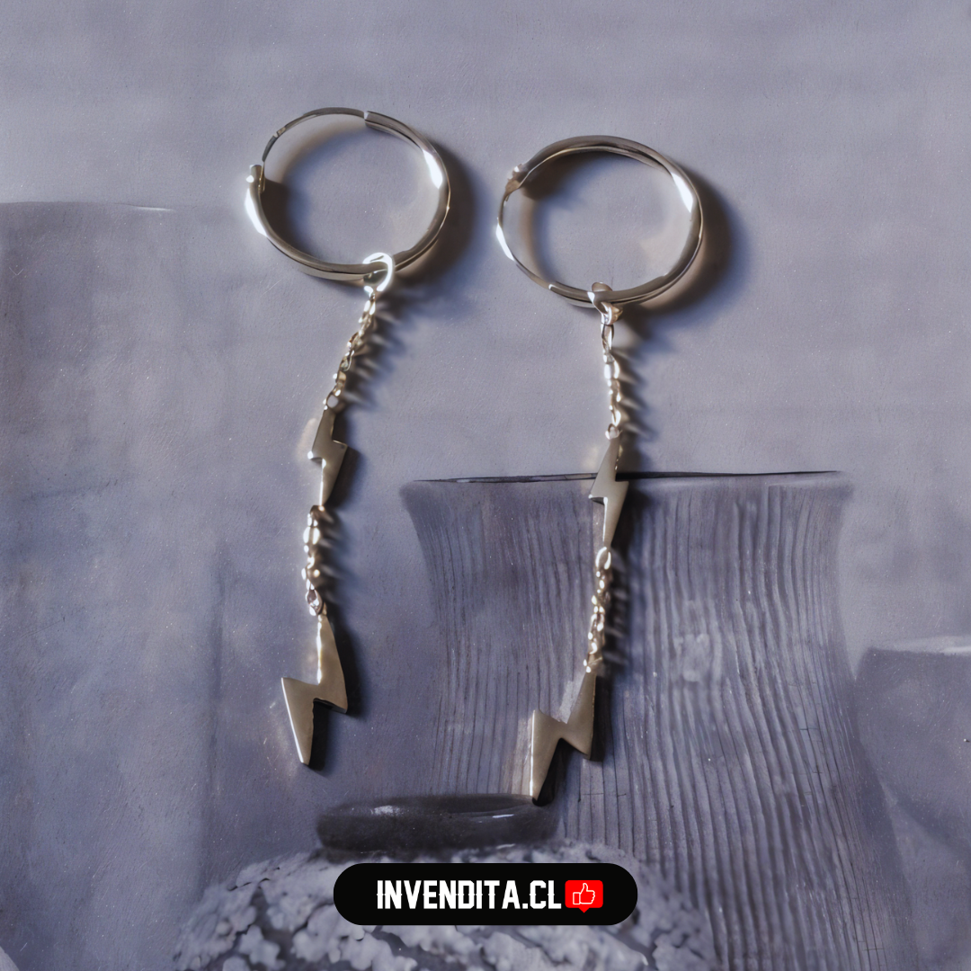 Aros de plata 925 argollas con cadena y rayos