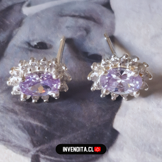 Aros de plata 925 estilo lady con circón lila