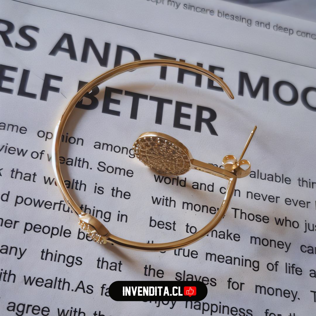 Aros enchapados en oro argollas grandes con doble detalle de circonio