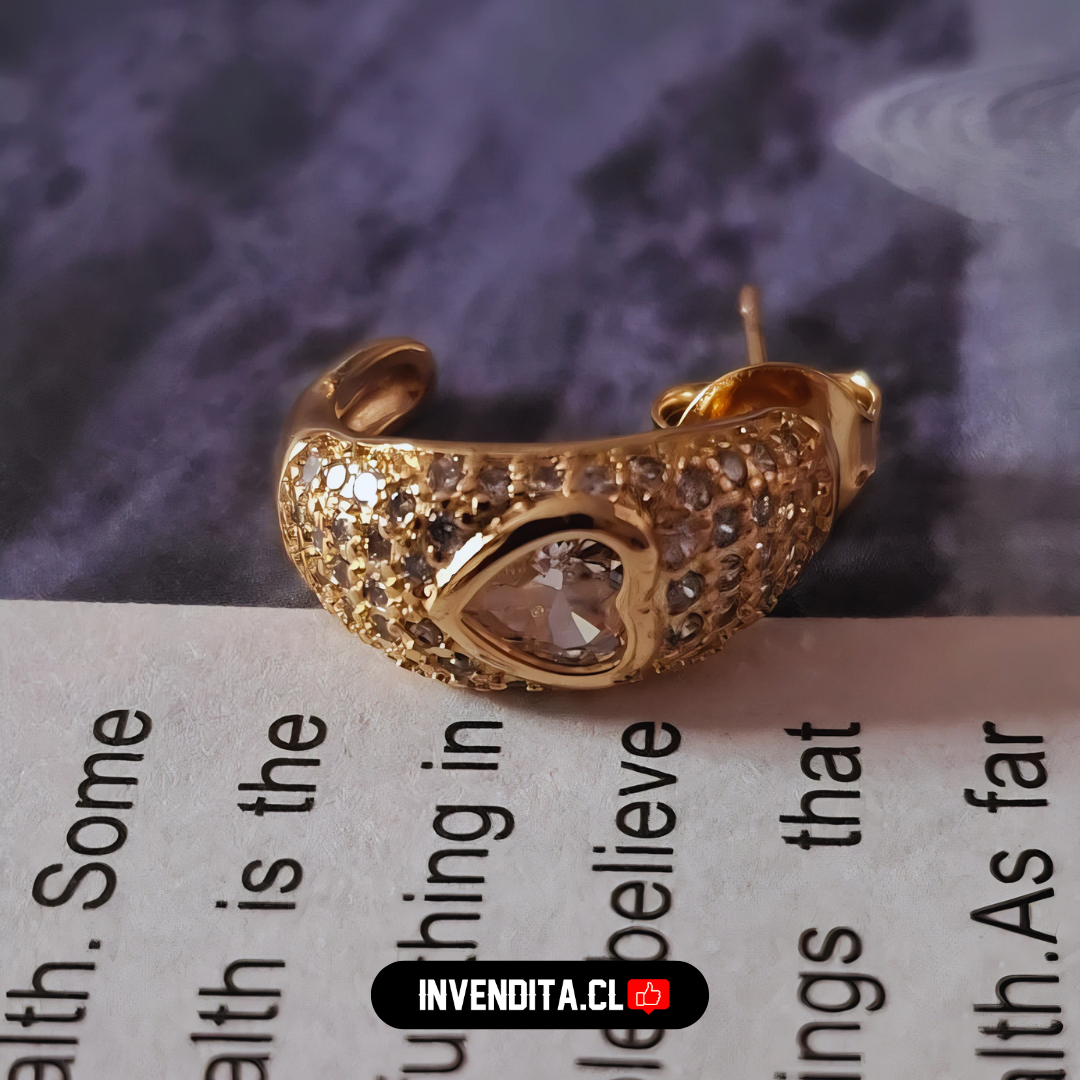Aros enchapados en oro rosado semi argollas con circones y corazón