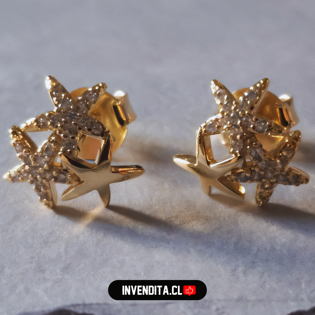 Aros enchapados en oro trio de estrellas lisa y circones