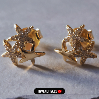 Aros enchapados en oro trio de estrellas lisa y circones