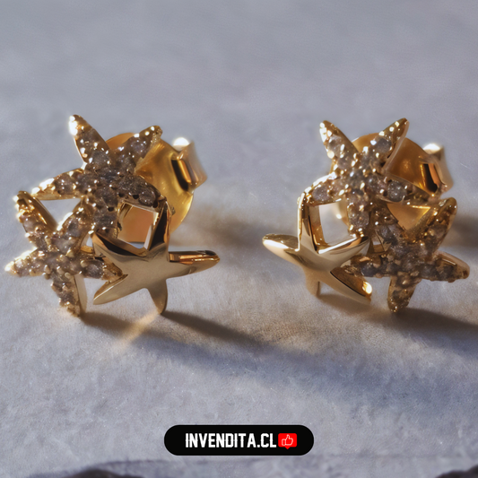 Aros enchapados en oro trio de estrellas lisa y circones