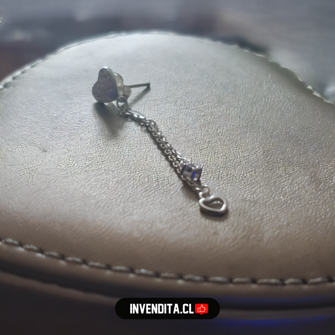 Aros de plata 925 diseño corazones con circones doble cadena