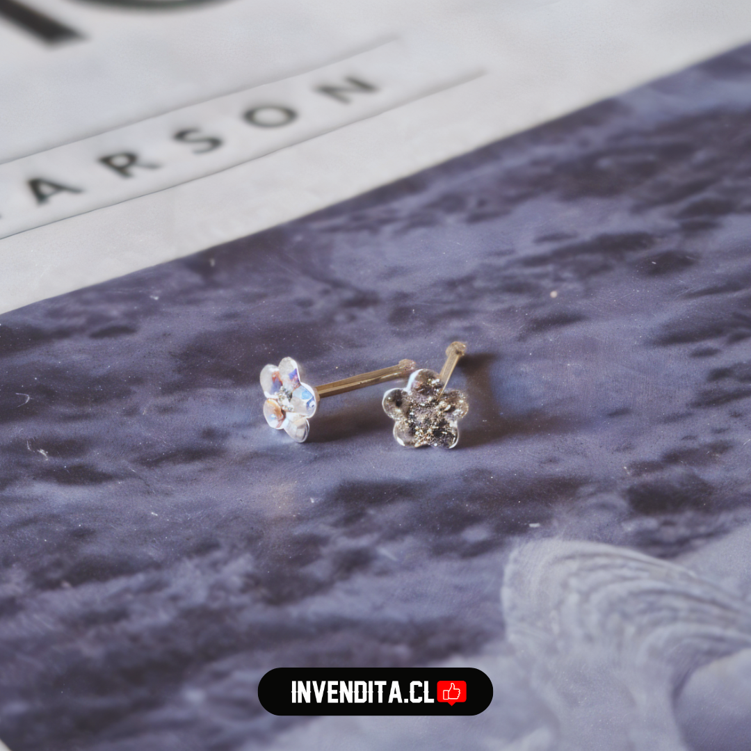 Aros de plata 925 piercing flor con circones