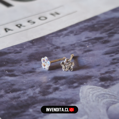 Aros de plata 925 piercing flor con circones