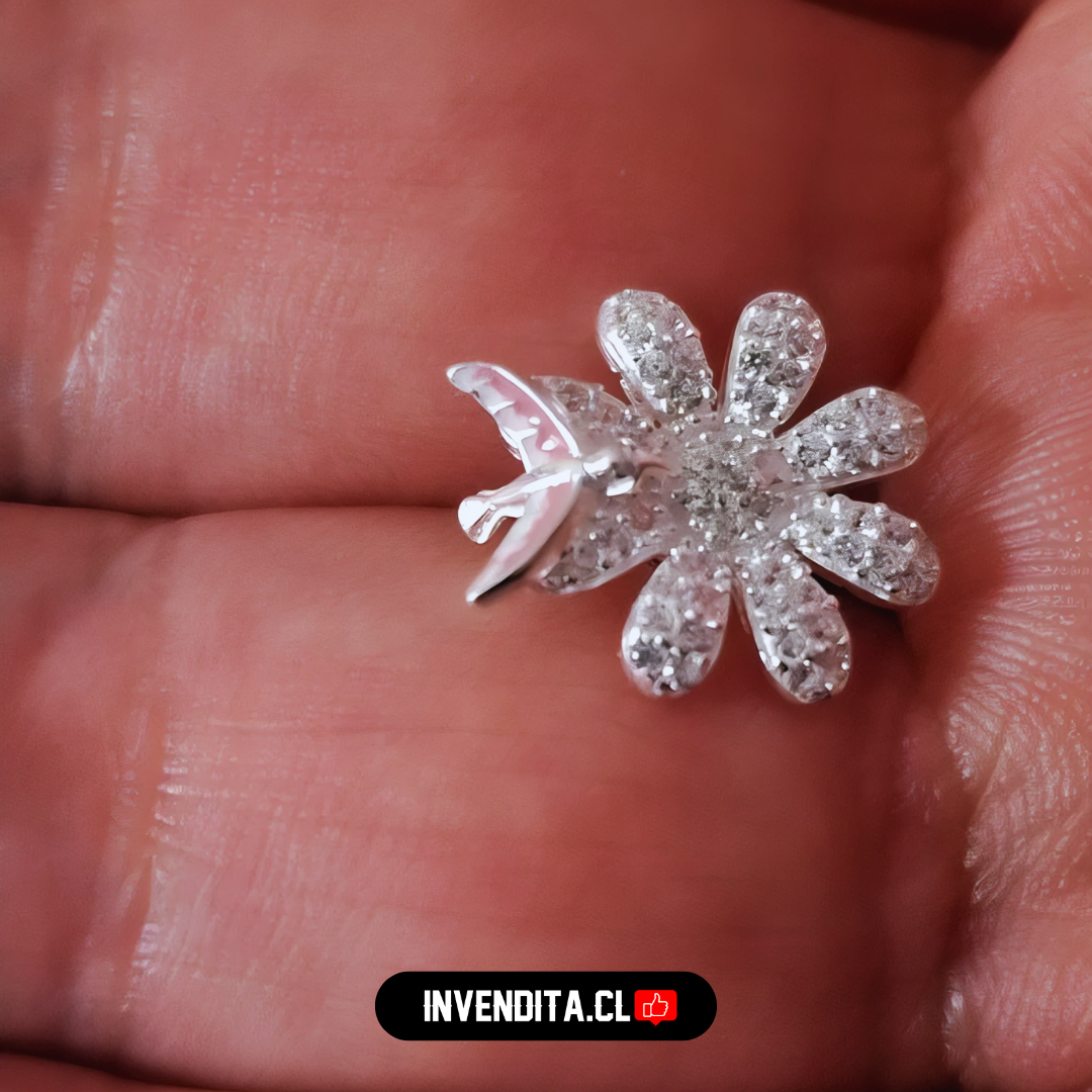 Aros de plata 925 margaritas con circones y mini golondrina