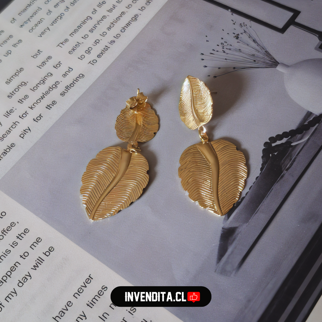 Aros enchapados en oro diseño placas de hojas