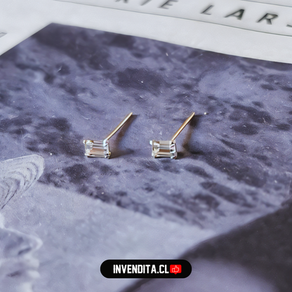 Aros de plata 925 piercing circón rectangular