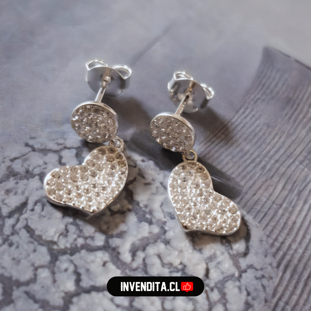 Aros de plata 925 estilo botón y colgantes corazón