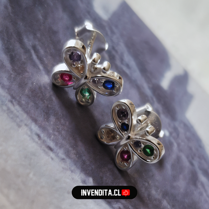 Aros de plata 925 mariposa con circones de colores