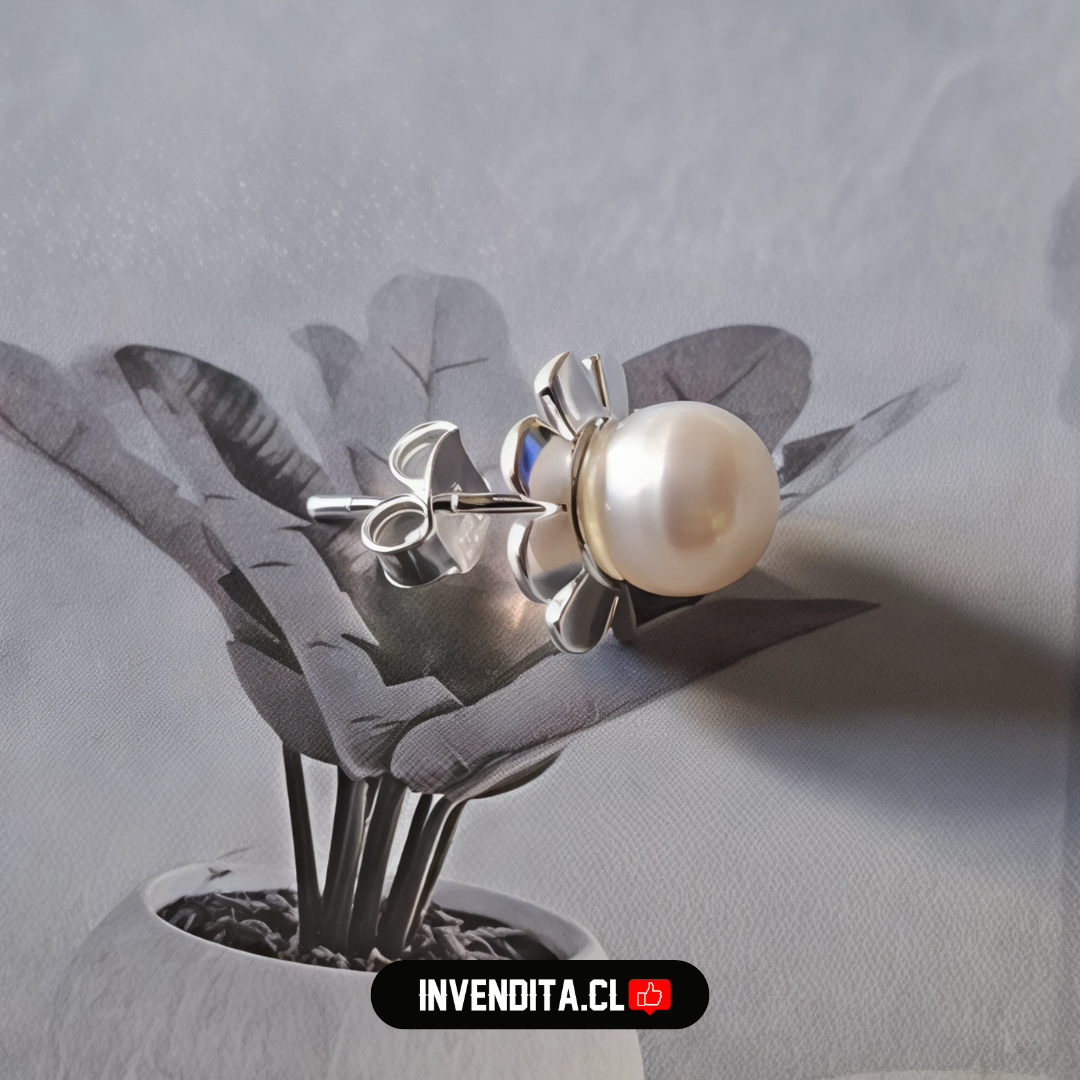 Aros de plata 925 diseño flor con perla