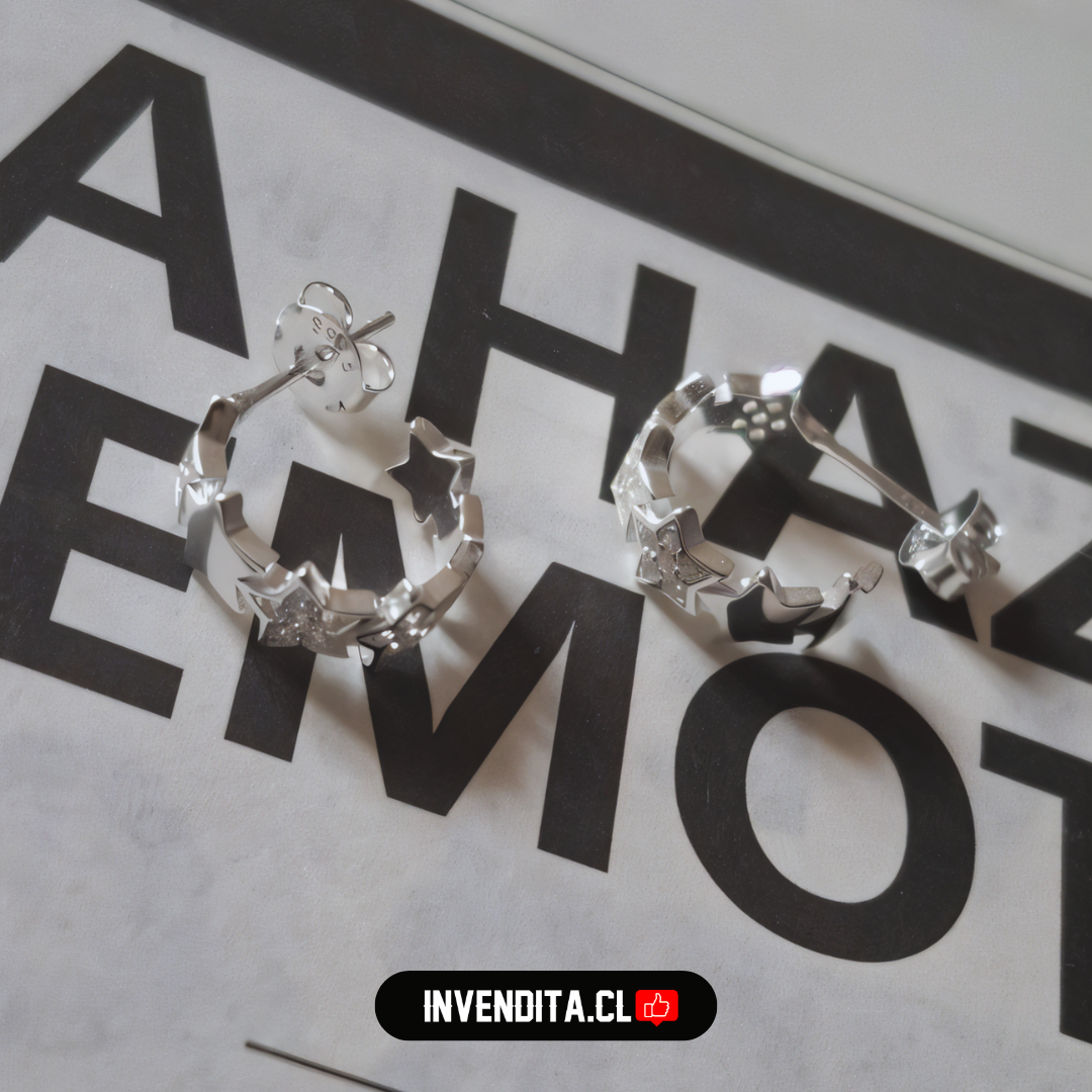 Aros de plata 925 semi argollas de estrellas