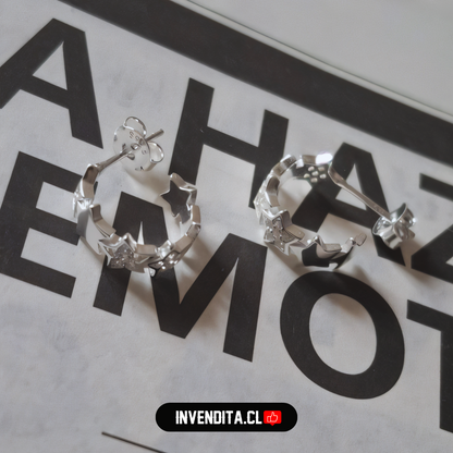 Aros de plata 925 semi argollas de estrellas