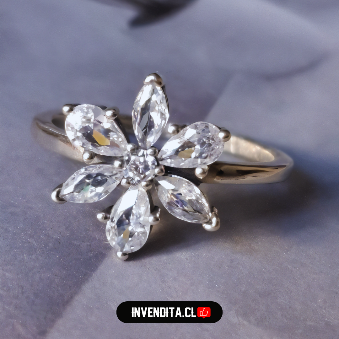 Anillo de plata 925 diseño margarita de circones