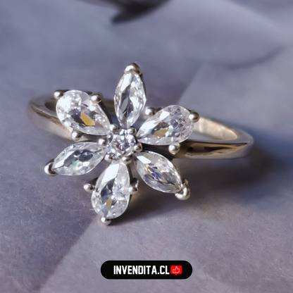 Anillo de plata 925 diseño margarita de circones