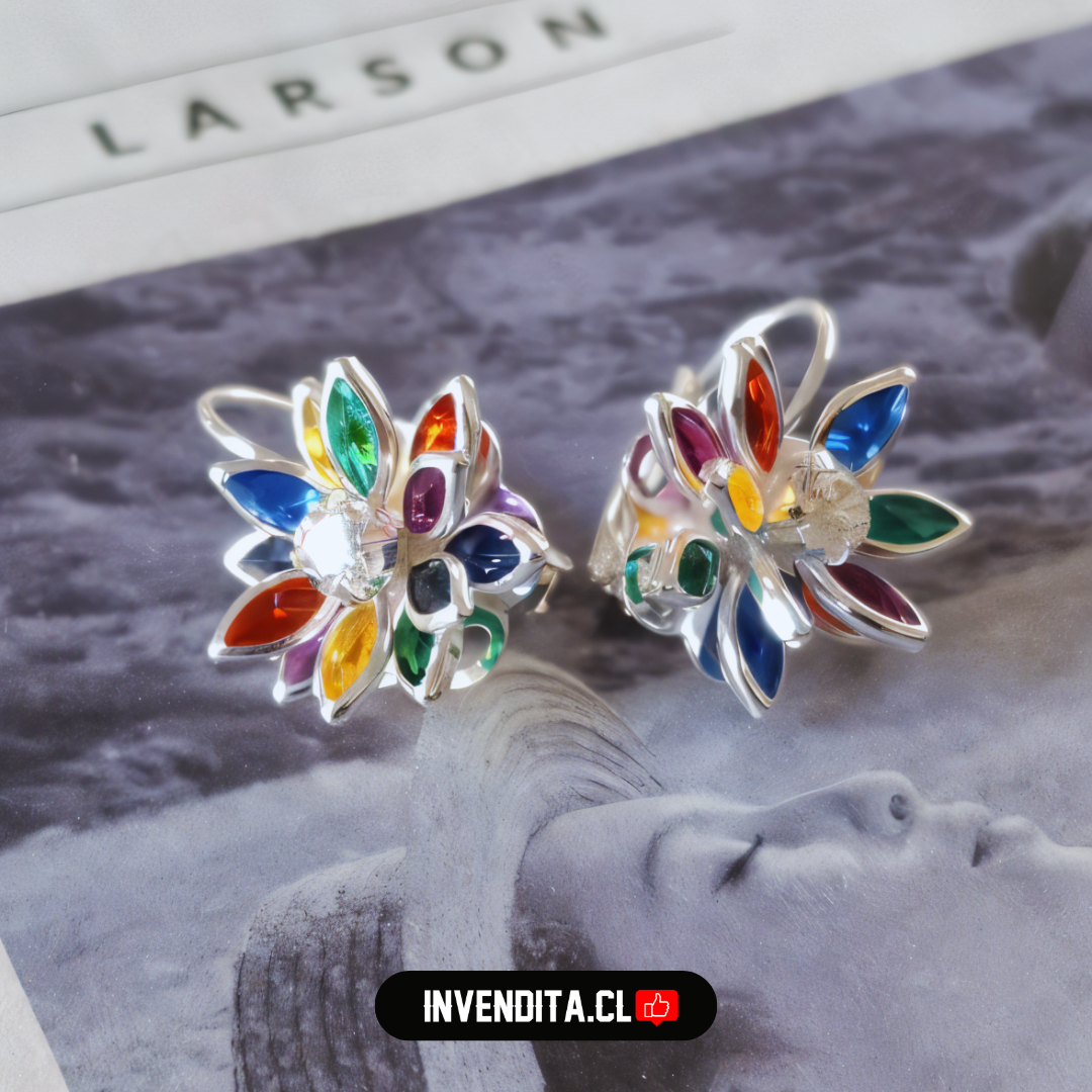 Aros enchapados en plata diseño flor de circones con gancho catalán